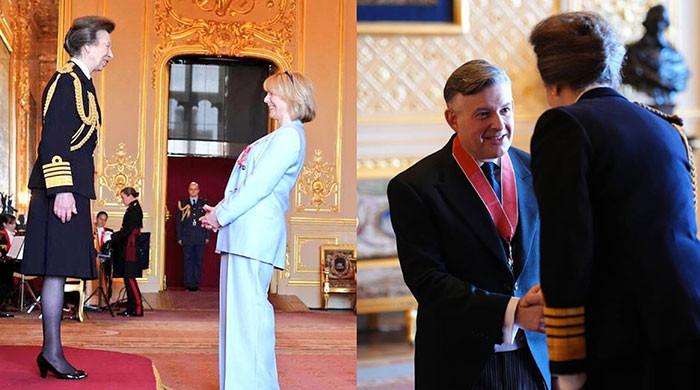Princess Anne powers through another ceremony after glamorous awards dinner