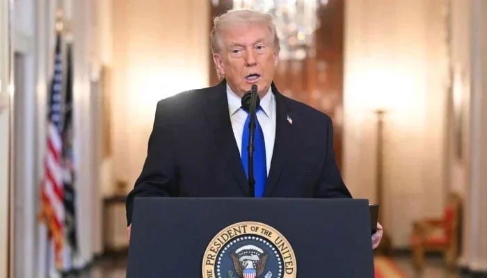 US President Donald Trump speaks during the Angel Families Remembrance Ceremony in the East Room of the White House in Washington, DC, on February 23, 2026. — AFP
