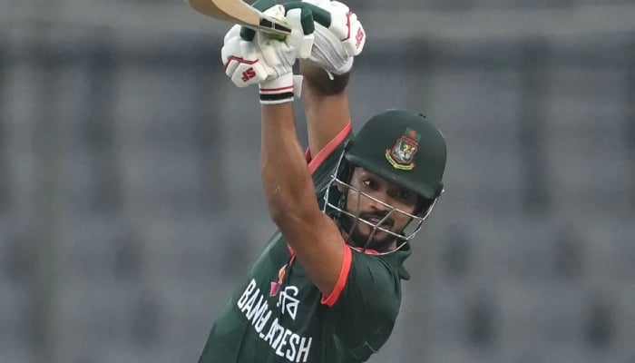 Bangladeshs Najmul Hossain Shanto plays a shot during the first ODI match against Pakistan at Sher-e-Bangla National Stadium in Mirpur on March 11, 2026. — AFP