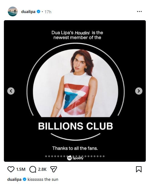 Dua Lipa hits new milestone with ‘Houdini