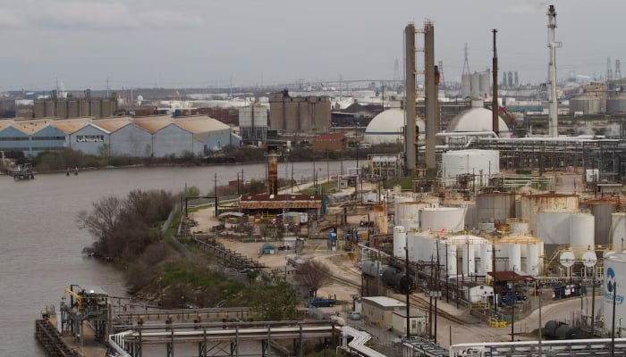 An oil refinery and storage facility is pictured along Buffalo Bayou, also known as the Houston ship channel, south of downtown Houston. — Reuters