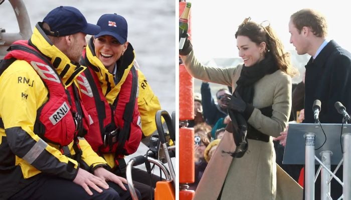 The future king and queen take turns at the wheel as they travel along the River Thames