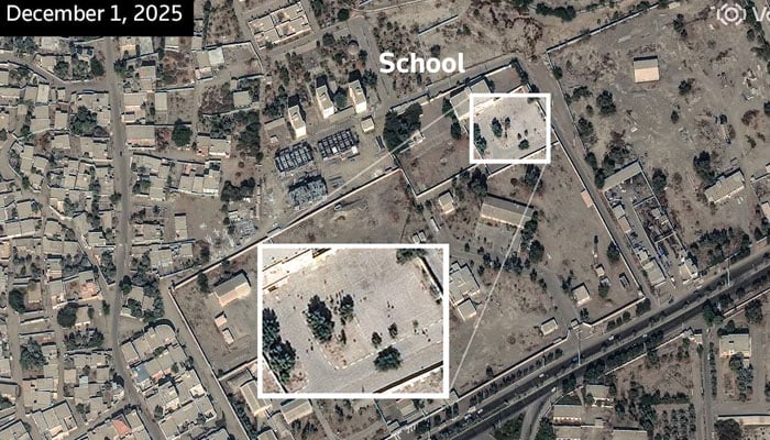 A satellite image, annotated by Reuters, shows the Shajareh Tayyebeh girls school December 1, 2025, nearly three months before it was struck. — Reuters