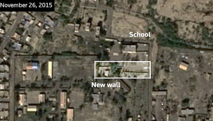 A November 26, 2015, satellite image, annotated by Reuters, shows the Shajareh Tayyebeh girls’ school in Minab, Iran. — Reuters