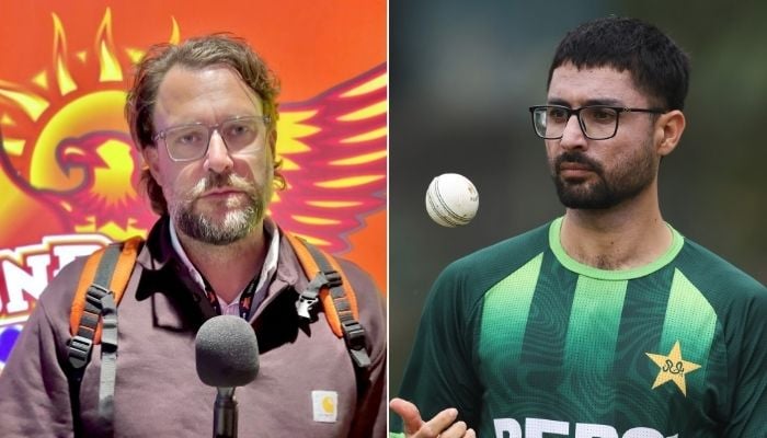 Sunrisers Leeds head coach Daniel Vettori (Left) and Pakistan spinner Abrar Ahmed. — Reporter/Facebook/@PakistanCricketBoard