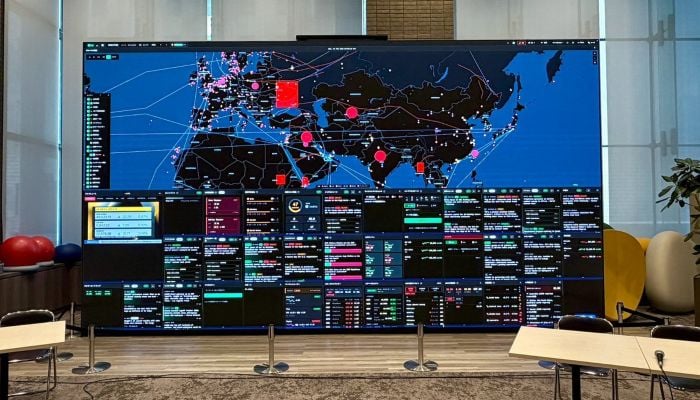 LED screens turnedinto a surveillance-style monitor. — X/@IntCyberDigest