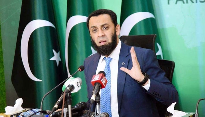 This undated image shows Information Minister Attaullah Tarar addressing a press conference. — APP
