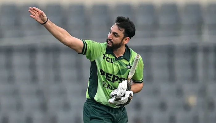 Pakistans Salman Ali Agha reacts after being dismissed during their second ODI against Bangladesh at the Shere-e-Bangla National Cricket Stadium in Mirpur on March 13, 2026. — ICC
