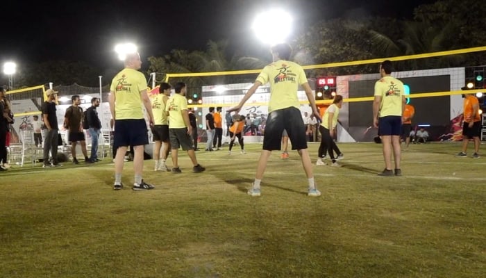 Players in action during the two-day Ramadan RAKA Volleyball Festival in Karachi, March 14, 2026. — Reporter