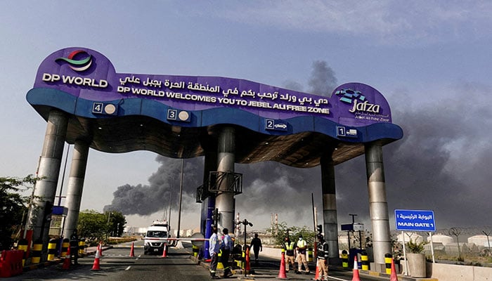 Smoke billows from Jebel Ali port after an Iranian attack, following United States and Israel strikes on Iran, United Arab Emirates on March 1, 2026. — Reuters