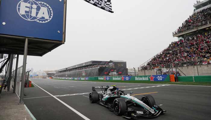 Mercedes Andrea Kimi Antonelli passes the chequered flag to win the Chinese Grand Prix Pool in Shanghai International Circuit, Shanghai, China on March 15, 2026. — Reuters