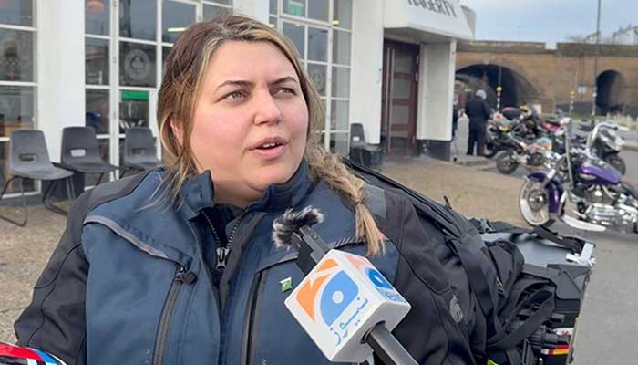 British-Pakistani biker Guliafshan Tariq speaks to Geo News before embarking on her historic London-to-Lahore motorbike journey. — Reporter