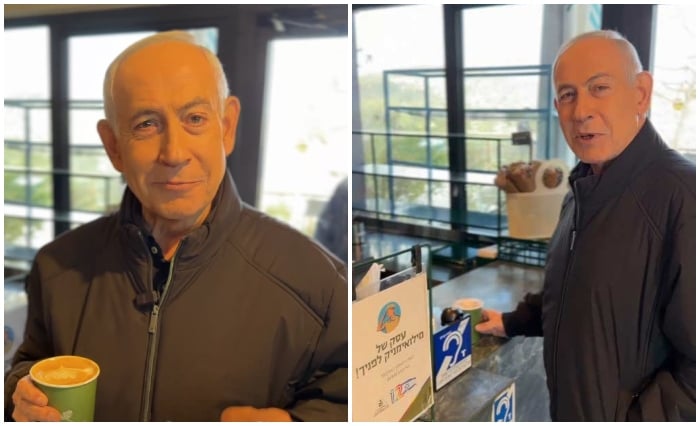 Israeli Prime Minister Benjamin Netanyahu reacts at a cafe, amid the US-Israeli conflict with Iran, in Jerusalem, March 15, 2026, in this screen grab taken from a handout video. — Reuters