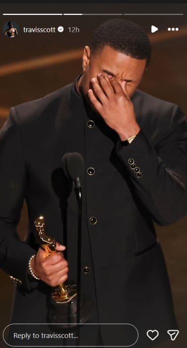 Travis Scott celebrates Michael B. Jordans win as Timothee Chalamet loses