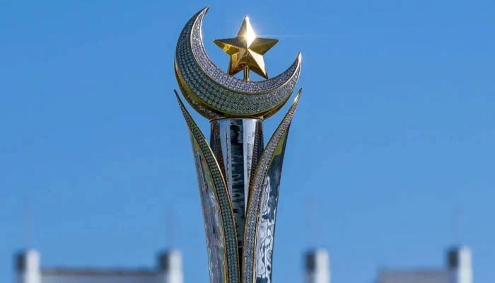 The Infinity trophy for the PSL 11 pictured at the National Bank Stadium in Karachi on March 11, 2026. — PSL