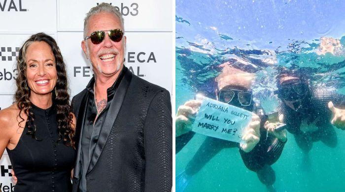 Metallica's James Hetfield pops the question to Adriana Gillett underwater