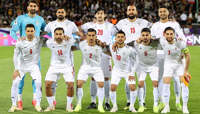 Iran players players pose for a team group photo at an AFC Qualifiers match against UAE at Azadi Sports Complex, Tehran, Iran on March 20, 2025. — Reuters