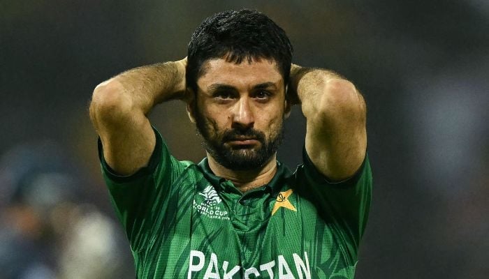 Abrar Ahmed reacts during the 2026 ICC Mens T20 Cricket World Cup Super Eights match between Sri Lanka and Pakistan at the Pallekele International Cricket Stadium in Kandy on February 28, 2026. — AFP