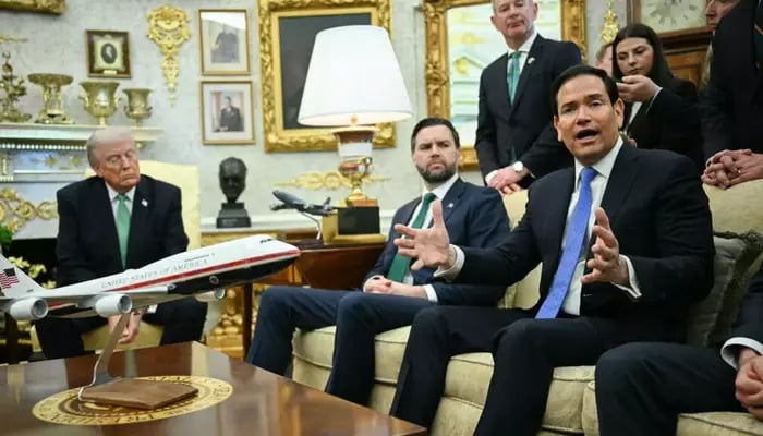US President Donald Trump, VP JD Vance and Secretary of State Marco Rubio pictured during a meeting at Oval Office. — AFP