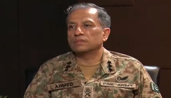 Inter-Services Public Relations (ISPR) Director General (DG) Lieutenant General Ahmed Sharif Chaudhry speaks on Geo News programme Capital Talk. — Screengrab via Geo News
