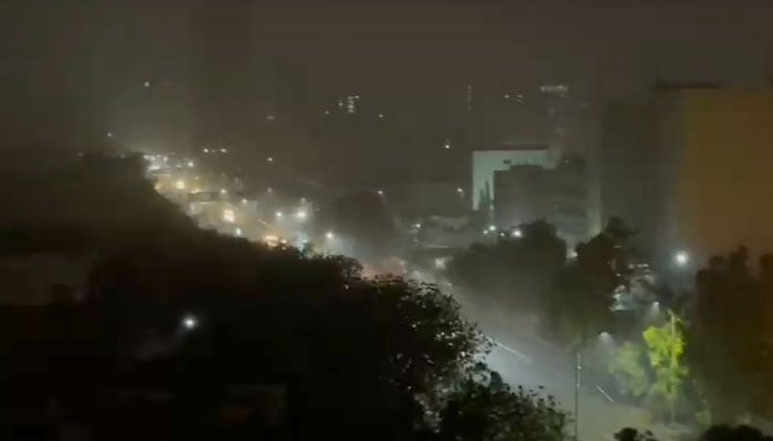 This image shows parts of Karachi receiving rainfall. — Geo News