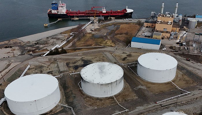 A drone view shows the Portuguese flagged oil and chemical tanker ship CB Pacific docked at the Moran Shipping Agencies’ Citgo Petroleum Quincy/Braintree Terminal, which according to the company handles home heating oil, gasoline and diesel, after the CB Pacific arrived from Quebec, Canada to Braintree, Massachusetts, US, March 18, 2026. — Reuters