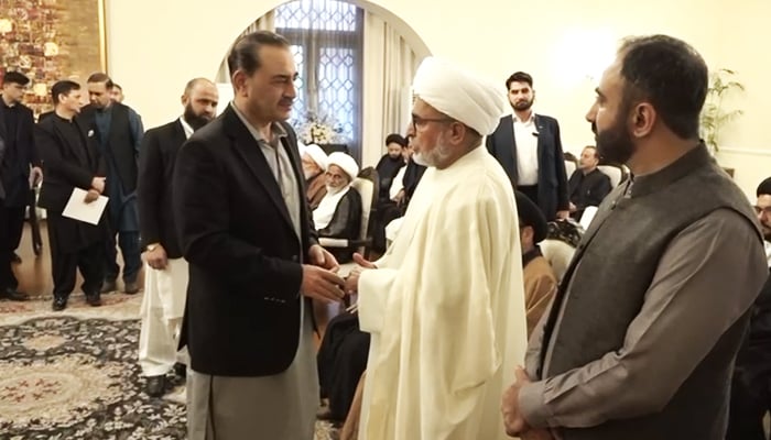 Chief of Defence Forces (CDF) Field Marshal Asim Munir interacts with a religious scholar during his meeting with ulema of Ahl-e-Tasheeh community in Rawalpindi, on March 19, 2026. — ISPR
