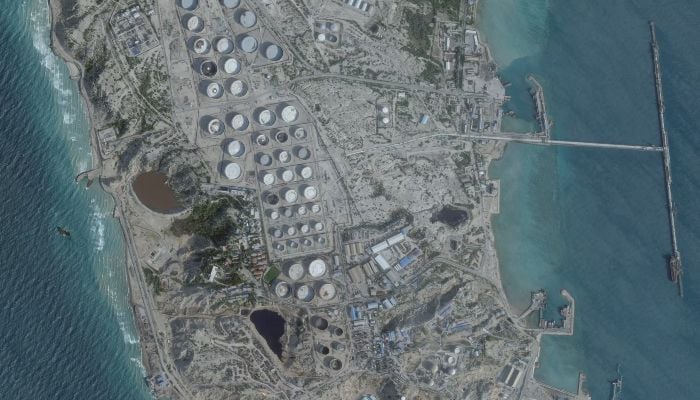 A satellite image shows an oil terminal at Kharg Island, Iran, February 25, 2026. — Reuters
