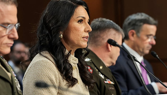 Director of National Intelligence (DNI) Tulsi Gabbard delivers opening remarks during a Senate Intelligence Committee hearing on Capitol Hill in Washington, DC, US, March 18, 2026. — Reuters
