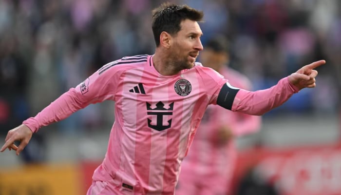 Inter Miami CF forward Lionel Messi ( celebrates after scoring in the first half against DC United at M&T Bank Stadium, Baltimore, Maryland, USA, Mar 7, 2026. — Reuter