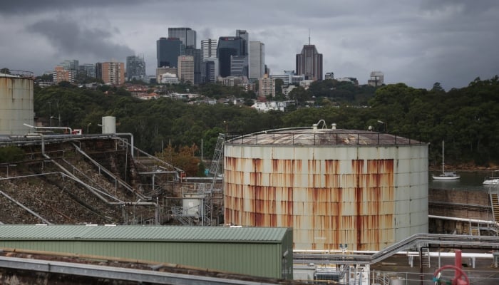Viva Energy Australia’s Gore Bay fuel terminal overlooks the North Sydney skyline in Sydney, Australia, March 18, 2026.— Reuters/File