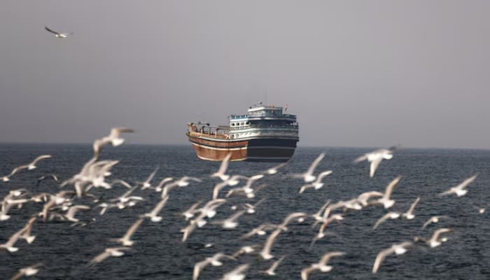 Birds fly near a boat in the Strait of Hormuz amid the US-Israeli conflict with Iran, as seen from Musandam, Oman, March 2, 2026. — Reuters