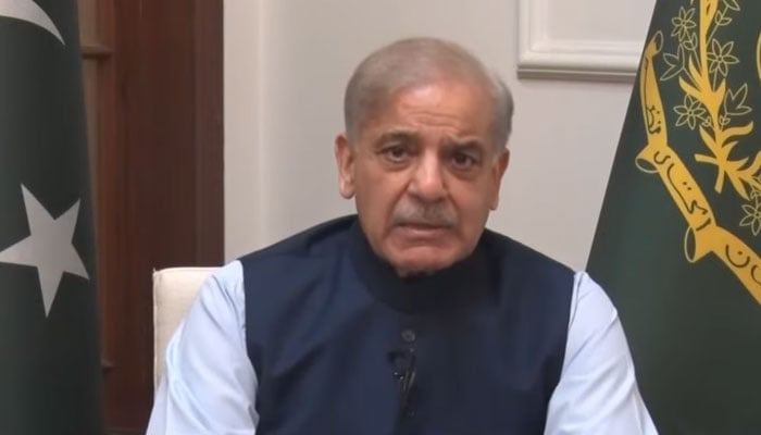 PM Shehbaz addressing nation on March 20, 2026. — Screengrab via Geo News