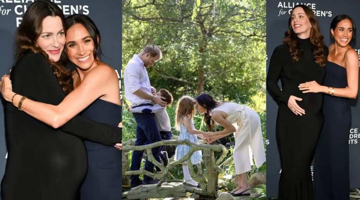 Meghan Markle celebrates maternity glow with sweet hug to beloved friend