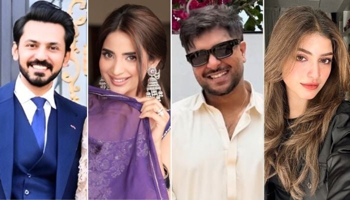 Pakistani actor Bilal Qureshi (left) and Saboor Aly, Asim Azhar, Kinza Hashmi. — Instagram