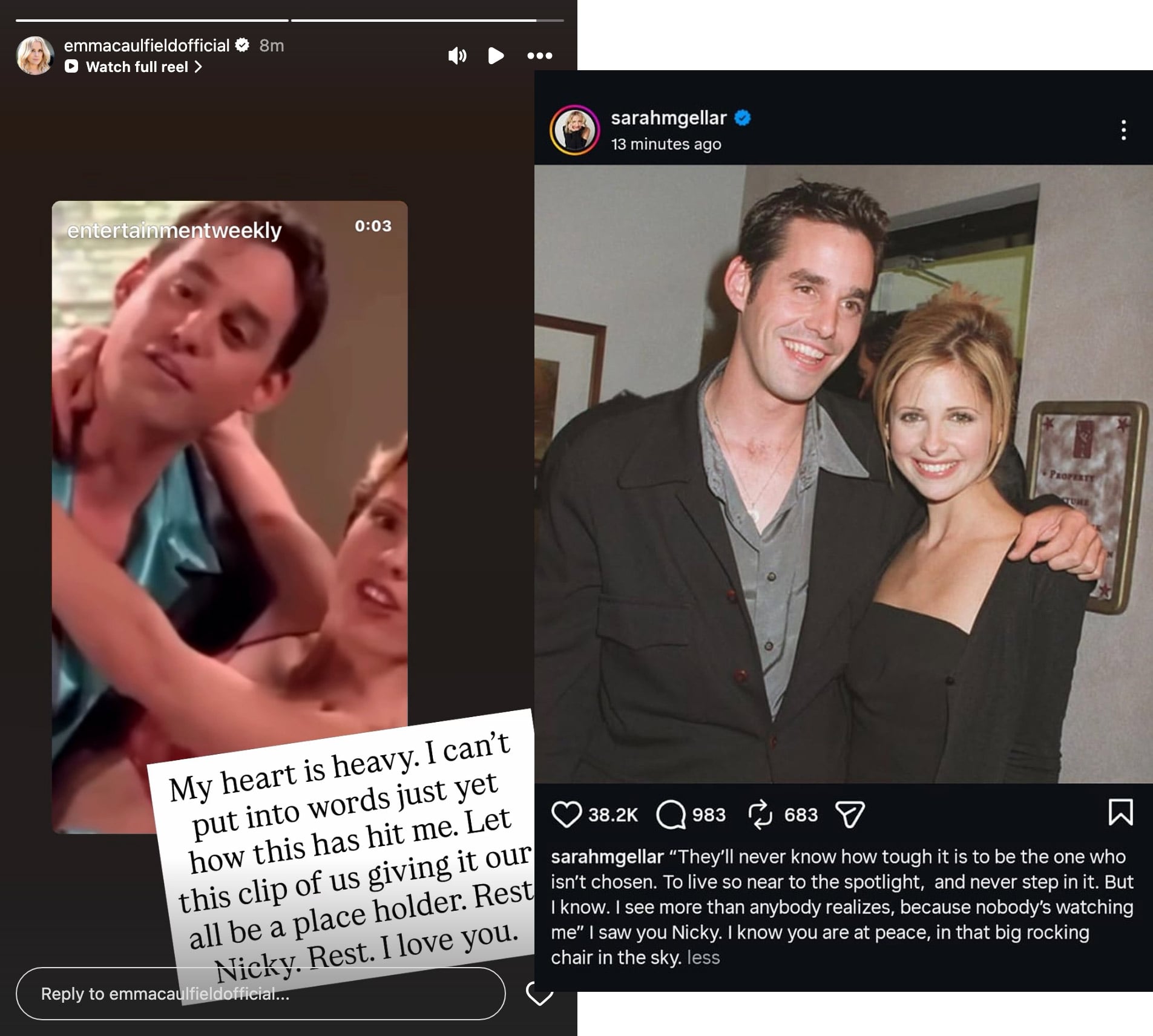 Sarah Michelle Gellar pays tribute to late Buffy co-star Nicholas Brendon