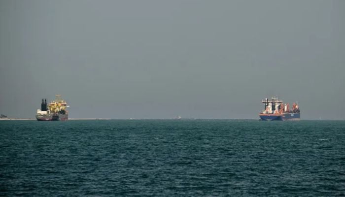 Commercial vessels shown offshore in Dubai last week. — AFP