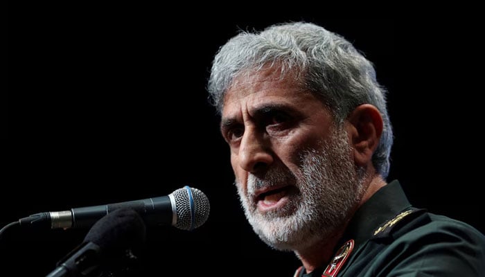 Esmail Qaani, the head of the Revolutionary Guards Quds Force, speaks during a ceremony in Tehran, Iran April 14, 2022. — Reuters
