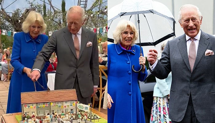 King Charles and Queen Camilla face a stubborn cake at Eden Project 25th