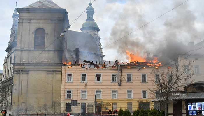 Firefighters work at the site of a building which was hit by a Russian drone strike, amid Russias attack on Ukraine, in the downtown of Lviv, Ukraine, March 24, 2026.— Reuters