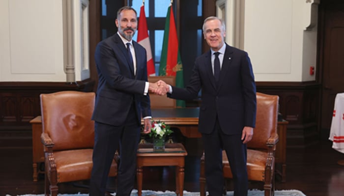 His Highness the Aga Khan and Prime Minister of Canada Mark Carney on Parliament Hill in Ottawa on March 25, 2026.