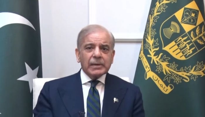 PM Shehbaz Sharif addressing the nation on March 27, 2026. — Screengrab via Geo News