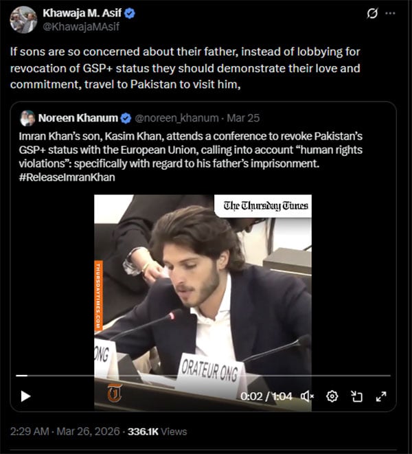 Screenshot of Defence Minister Khawaja Muhammad Asifs post. — X/@KhawajaMAsif