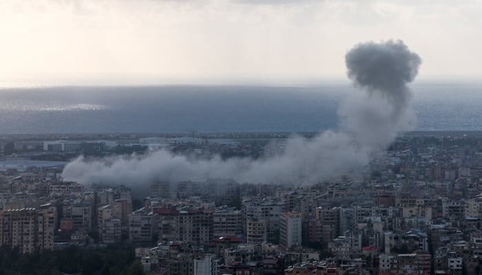 Smoke rises from Beirut’s southern suburbs following an Israeli strike, amid escalating hostilities between Israel and Hezbollah, as the US-Israel conflict with Iran continues, Lebanon, March 27, 2026. — Reuters
