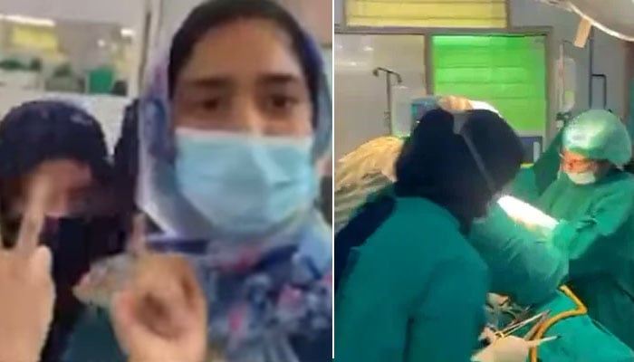 Screengrabs from the viral video showing doctors performing the surgery and their colleagues recording the video.