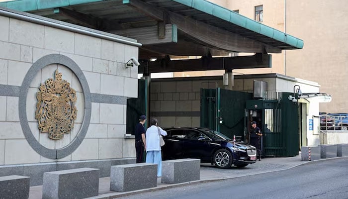 A car belonging to the British ambassador drives out of the embassy in Moscow, Russia, September 13, 2024. — Reuters