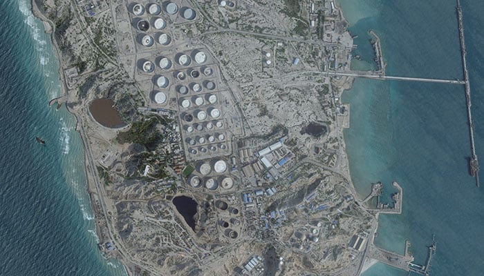 A satellite image shows an oil terminal at Kharg Island, Iran, February 25, 2026. — Reuters