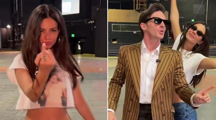 Victoria Justice visits 'Victorious' studio after 16 years with Drake Bell 