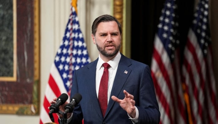 US Vice President JD Vance delivers a speech at the Indian Treaty Room of the Eisenhower Executive Office Building on the White House campus in Washington, DC, US, April 1, 2026. — Reuters