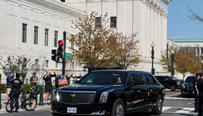 US President Donald Trump departs the White House, en route to the US Supreme Court, to attend oral arguments on the legality of his administrations effort to limit birthright citizenship for the children of immigrants, in Washington, DC, US, April 1, 2026. — Reuters